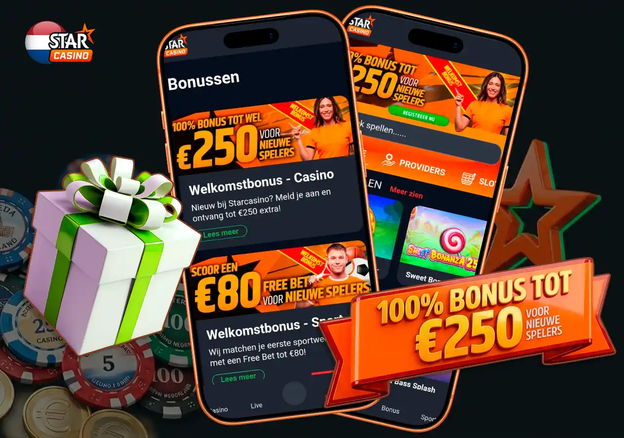 Starcasino welkomstbonus 100 procent tot 250 euro voor nieuwe spelers.